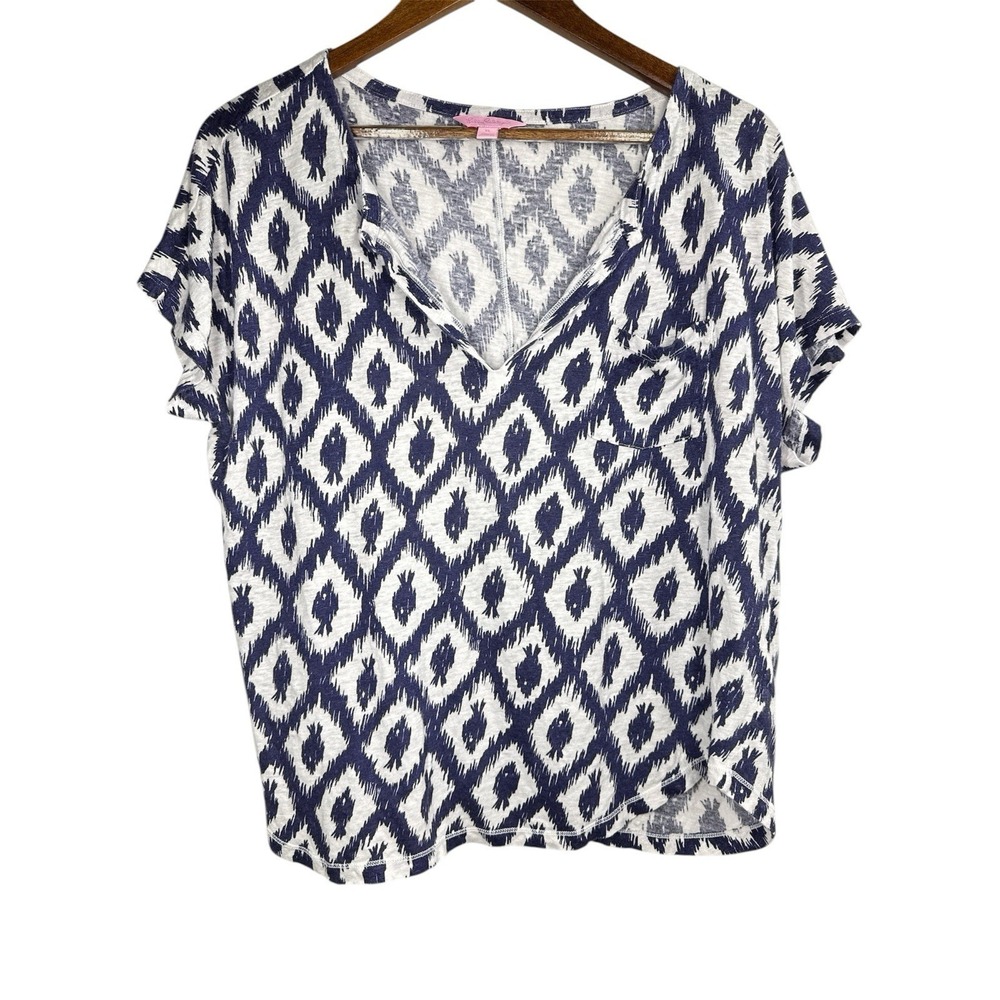 Lilly Pulitzer Navy and White Ikat Print Crop Top